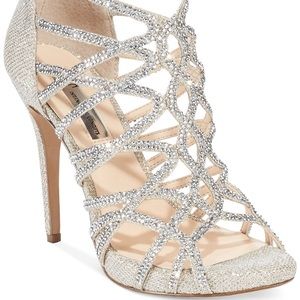 I.N.C silver/champagne rhinestone evening sandal
